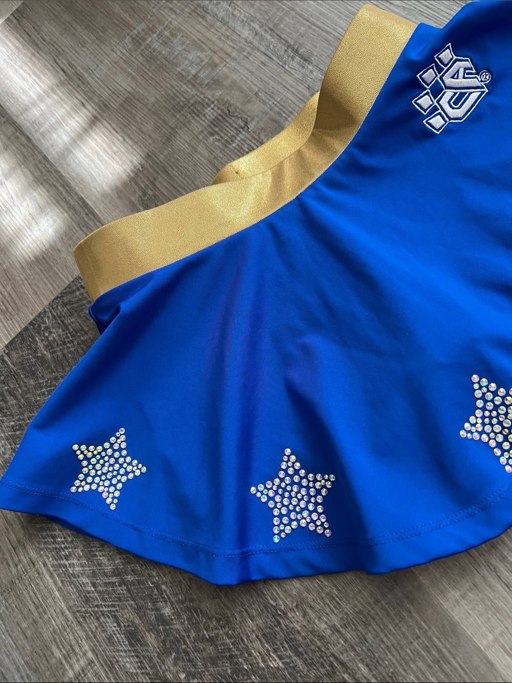 Cheer Athletics gold and royal blue skort with rhinestone stars size Youth L - Picture 4 of 16